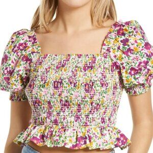 Endless Rose Floral Puff Sleeve Crop Top Size Large